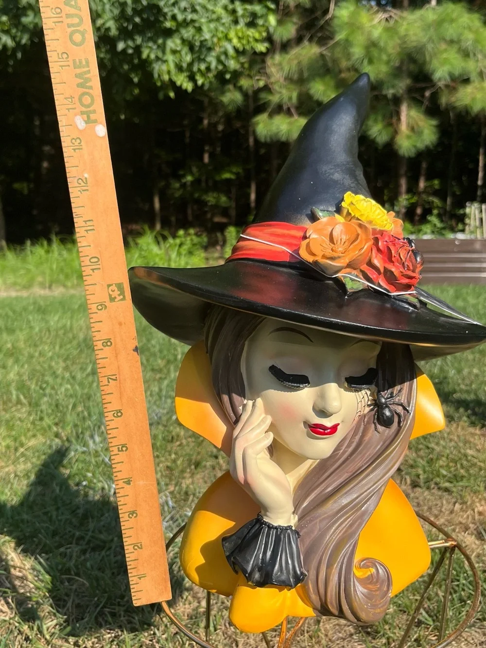 Decorative Witch Bust Figurine in Orange and Black